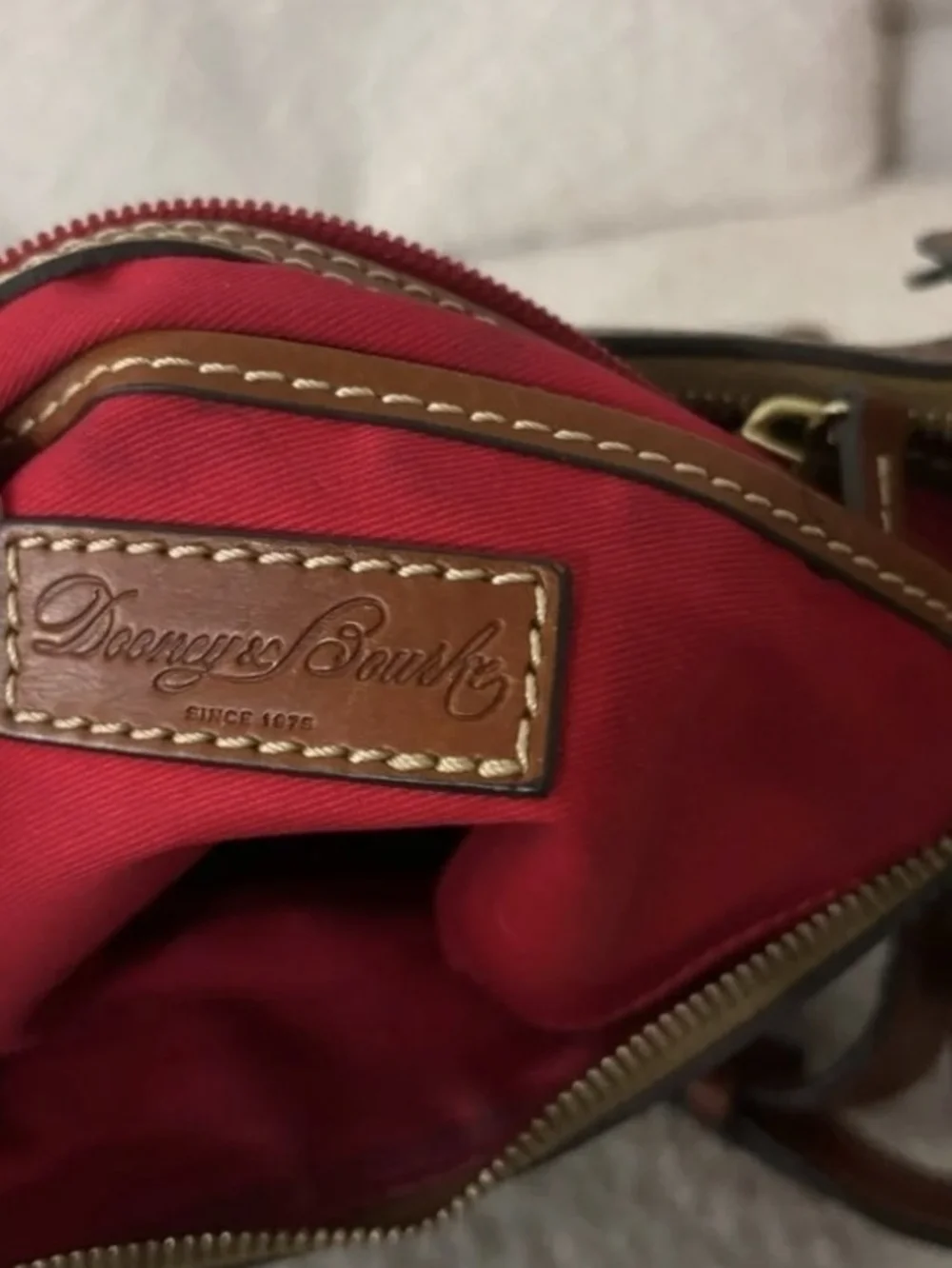 Dooney & Bourke Green Pebble Leather Crossbody with Brown Trim and Gold Hardware